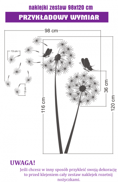 Różne wymiary naklejki na ścianę z dmuchawcem