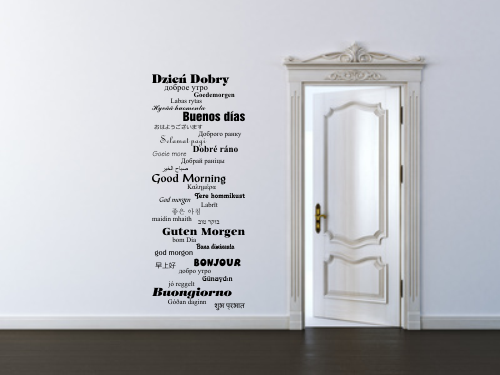 Naklejki napisy dzień dobry na ścianę w różnych językach 