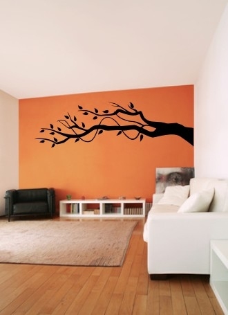 Czarna welurowa naklejka gałąź drzewa na ścianę lateksową do salonu