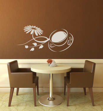 Szablon do malowania na ścianie filiżanka kawy i motywy kwiatowe do jadalni i kuchni