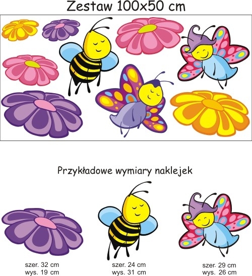 Naklejki kolorowe dla dzieci kwiatki i pszczółki na ścianę