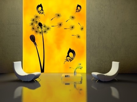 Czarne welurowe naklejki na ścianę dmuchawce z motylkami na ścianę do salonu