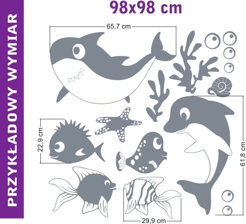 Naklejki dla dzieci na ścianę i meble zestaw morski i delfinek z rybkami