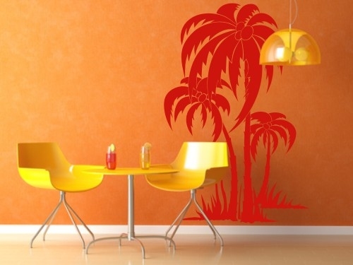 Welurowa naklejka na ścianę do jadalni i pokoju drzewa palmowe