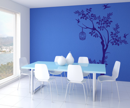 Naklejki ścienne do dekoracji w pokoju, drzewo z ptaszkami i klatka.
