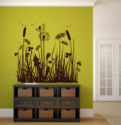 Szablony do malowania na ścianę łąka i kwiaty z dmuchawcami