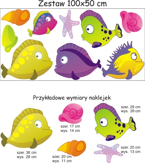 Kolorowe naklejki dla dzieci na ścianę i meble z rybkami i muszelkami