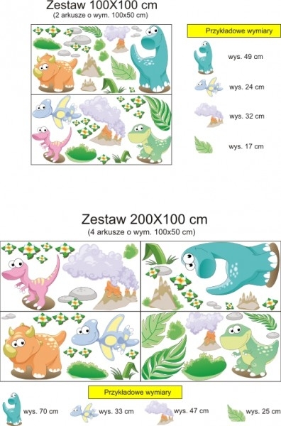 Duży i wielki komplet dinozaurów na ścianę
