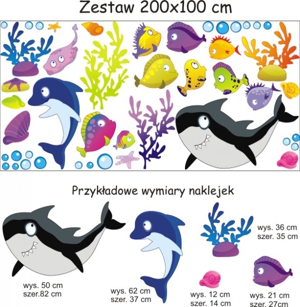 Naklejki ścienne dla dzieci na meble rybki z delfinem i orka