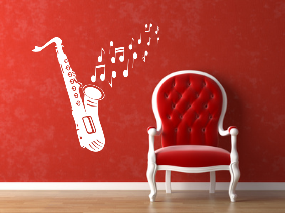 Naklejka welurowa na ścianę saksofon z nutami 