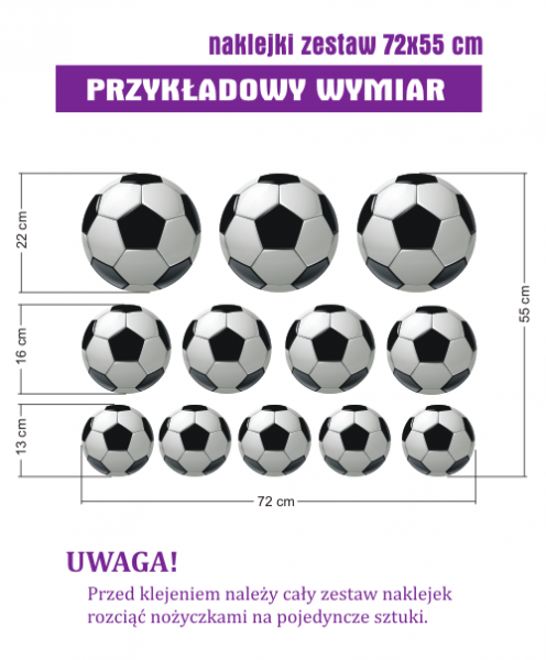 Zestaw naklejek z piłkami nożnymi na ścianę, biurko, szafę i drzwi. 