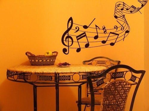 Naklejka welurowa na ścianę pięciolinia z nutkami 