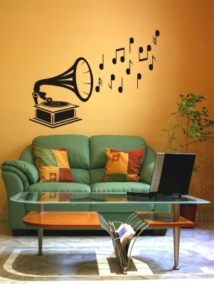 Naklejka gramofon z nutkami na ścianę