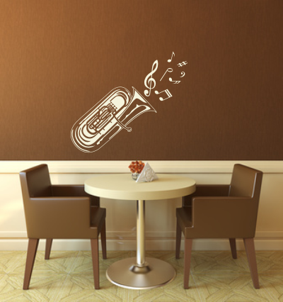 Welurowa naklejka na ścianę Tuba z nutami